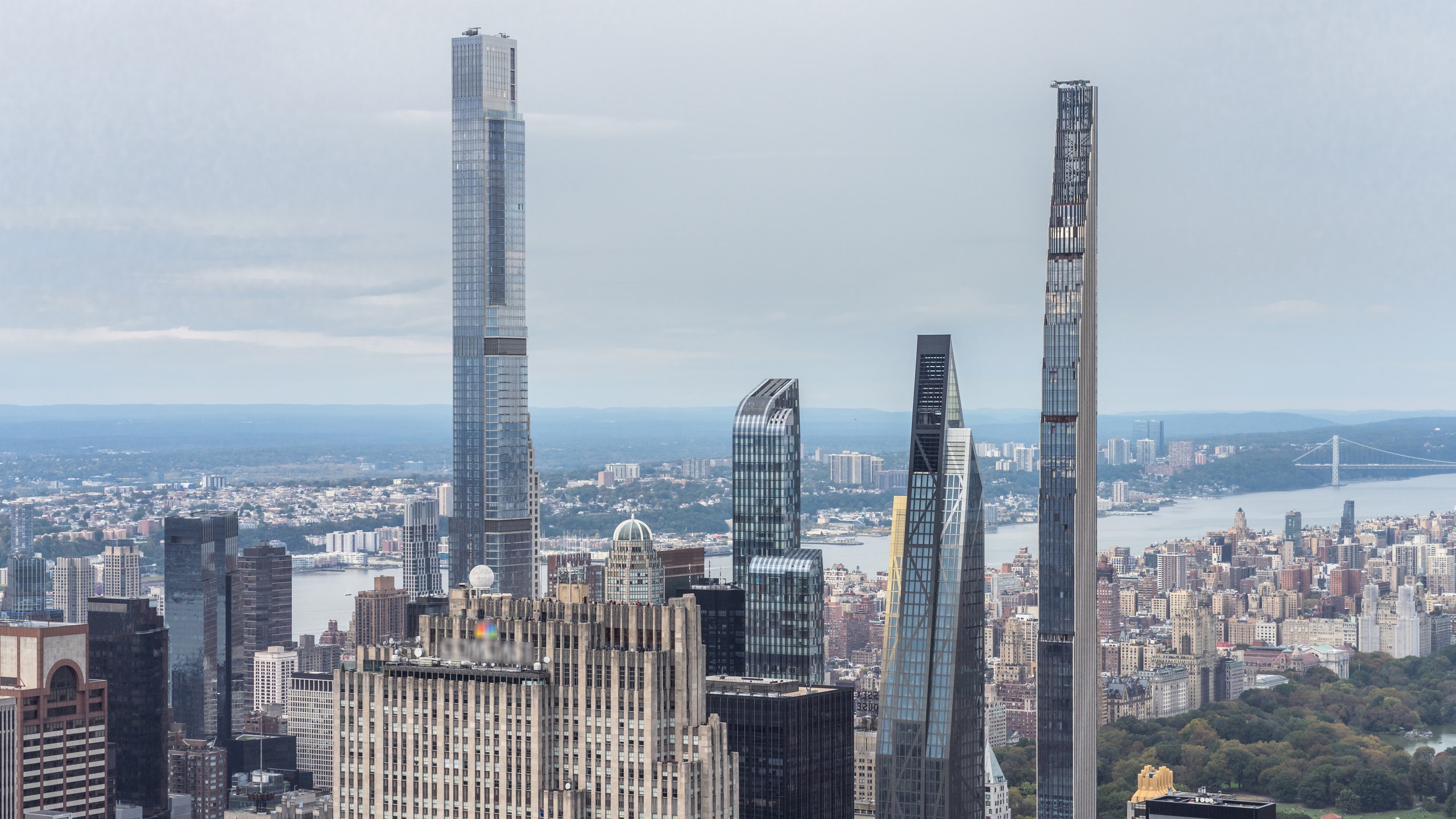 High Angle View of Rockefeller Center Billionaires' Row and Hudson River