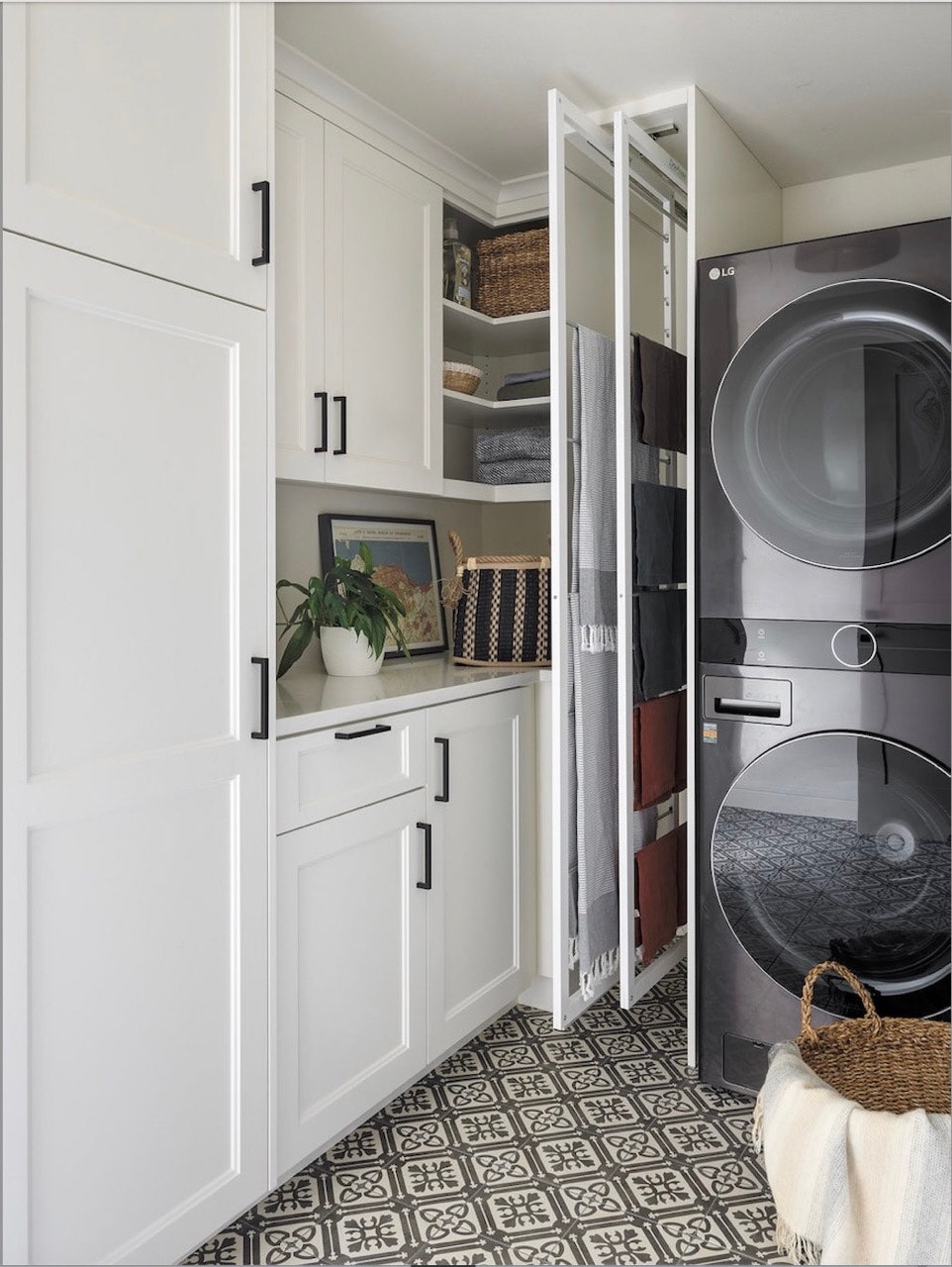 The drying racks easily slide into the wall eliminating clutter.