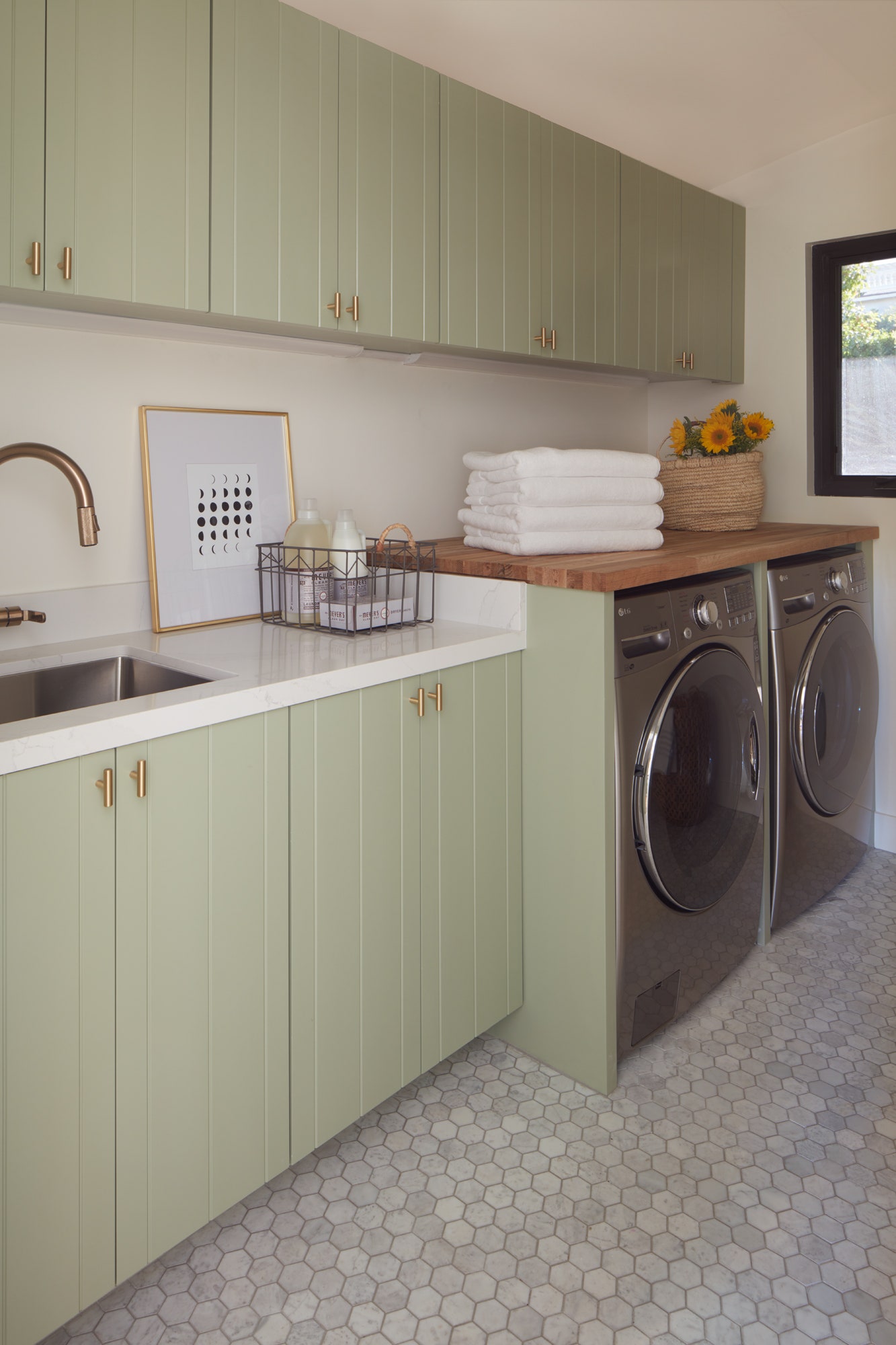 Butcher block creates the perfect folding station.