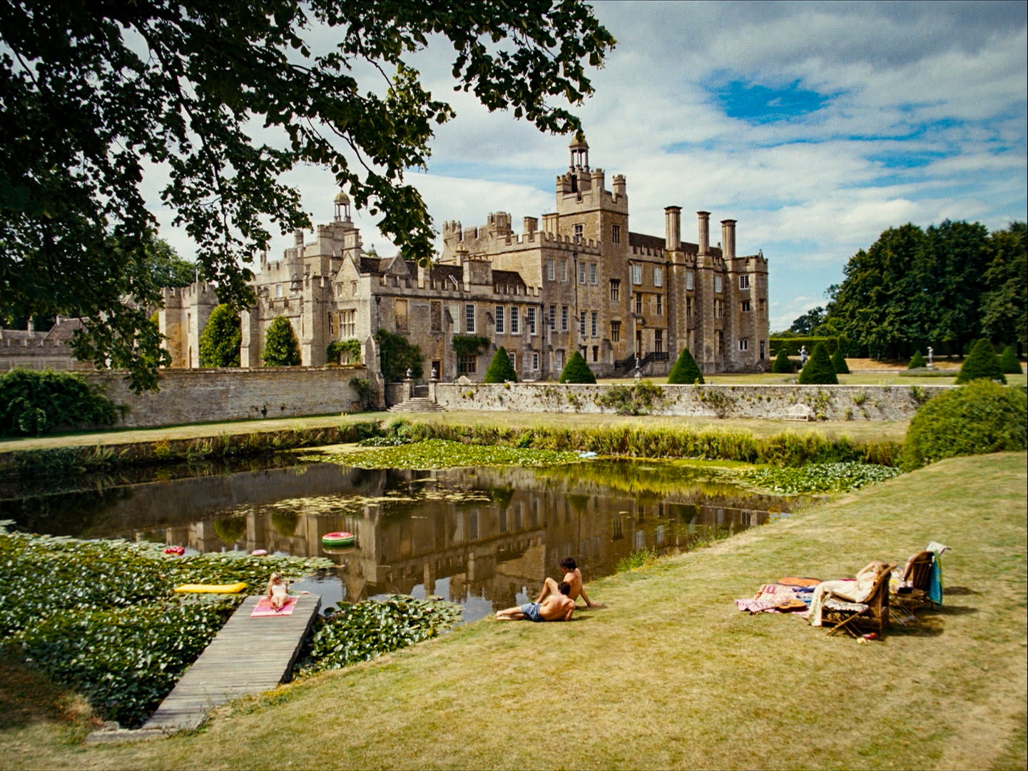 Production designer Suzie Davies used the homes existing square pond but added a floating dock. The film was shot in the...